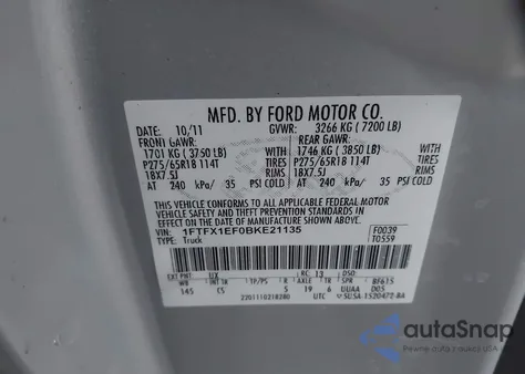 2011 Ford F-150 Stx from USA, damaged, VIN 1FTFX1EF0BKE21135